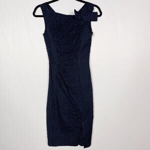 Nina Ricci 34 Navy Blue Black Fit For A Queen Dress Jacquard Sheath Cocktail